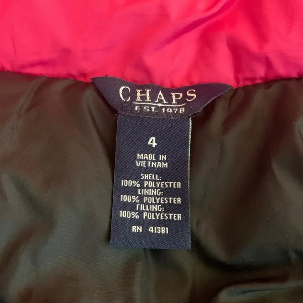 CHAPS Girl’s Pink Zip Up Puffer Vest / Size: 4